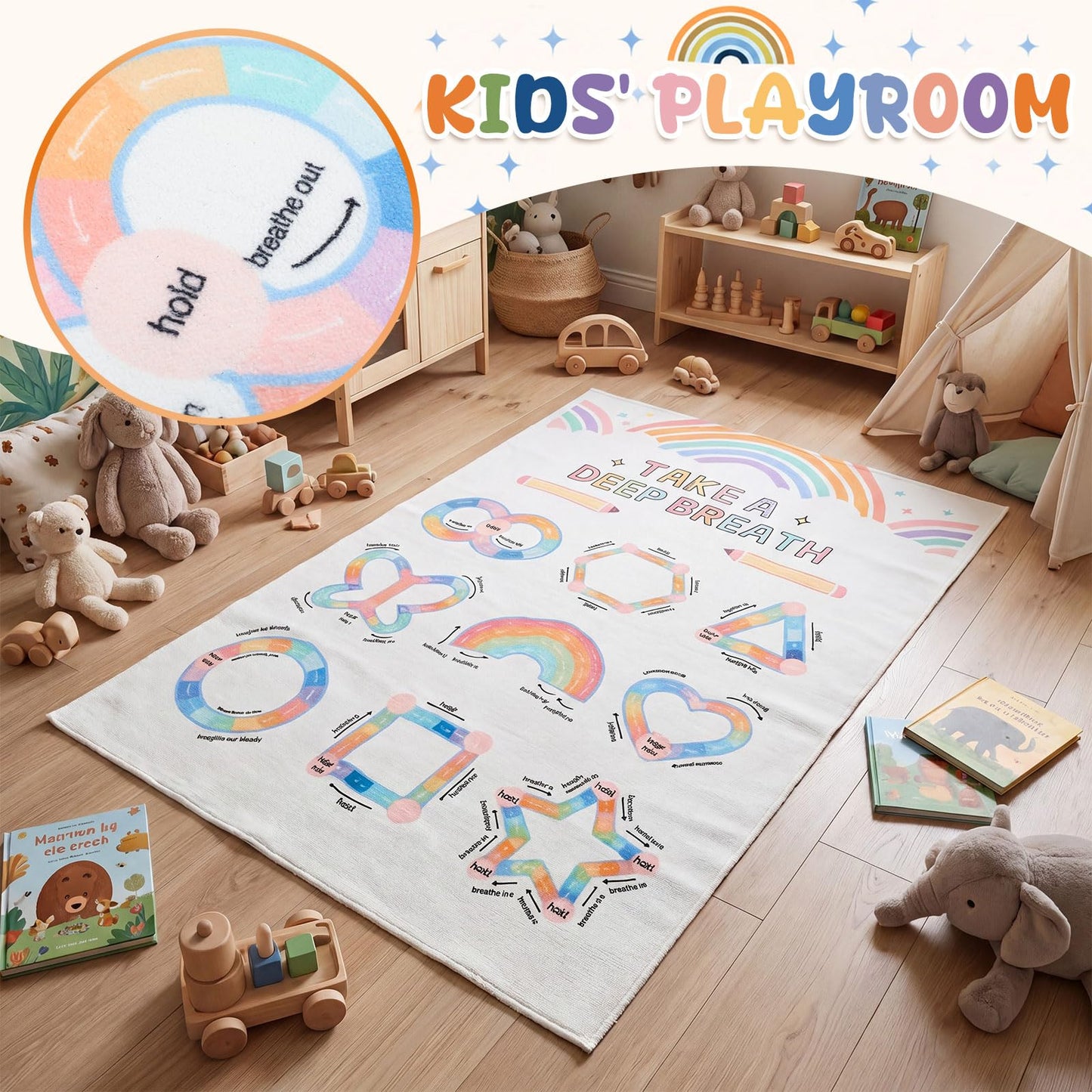 Nuanchu 3 x 5ft Classroom Rug Elementary, Calming Corner Classroom Rug, Floor Mental Health Mat Anti-Skid for Nursery Homeschool Playroom Elementary(Take A Deep Breath)