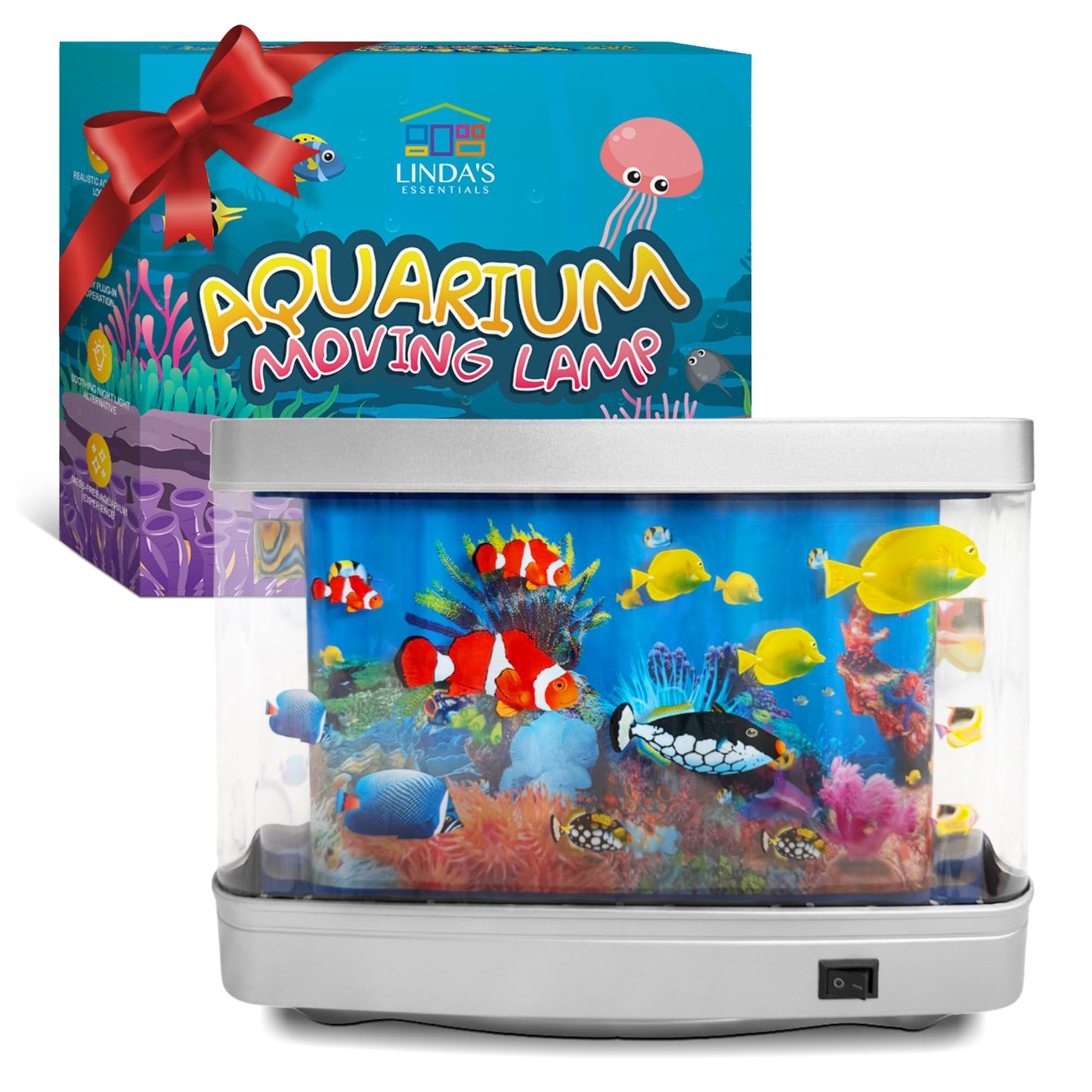 Linda's Essentials Fake Fish Tank Frutiger Aero Fish Lamp - Fake Aquarium Decorative Lamp, Artificial Fish Tank with Moving Fishes, Artificial Baby Aquarium Toy Night Light, Plug in Moving Lamp