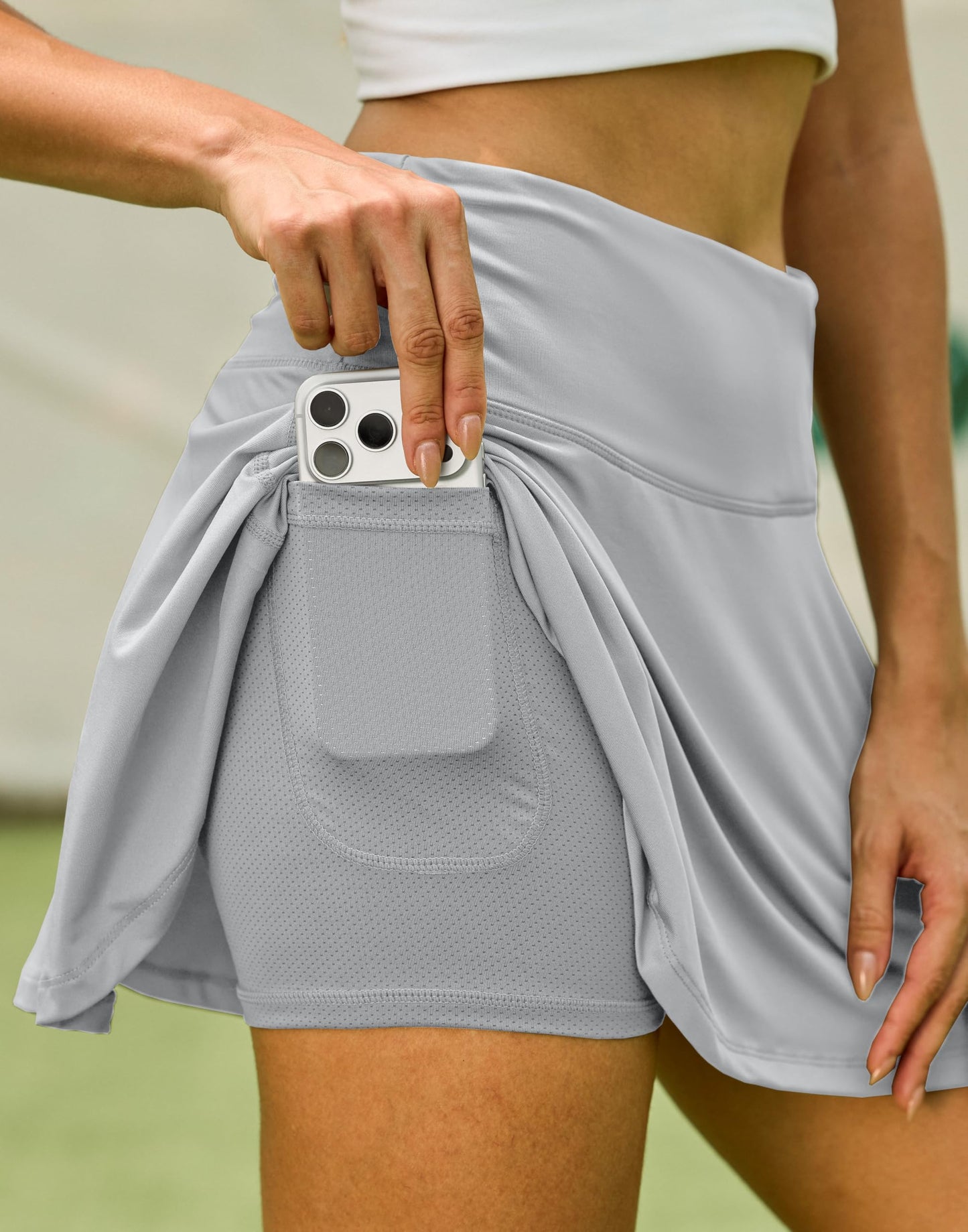 SANTINY Pleated Tennis Skirt for Women with 4 Pockets Women's High Waisted Athletic Golf Skorts Skirts for Running Casual (Grey_XXL)