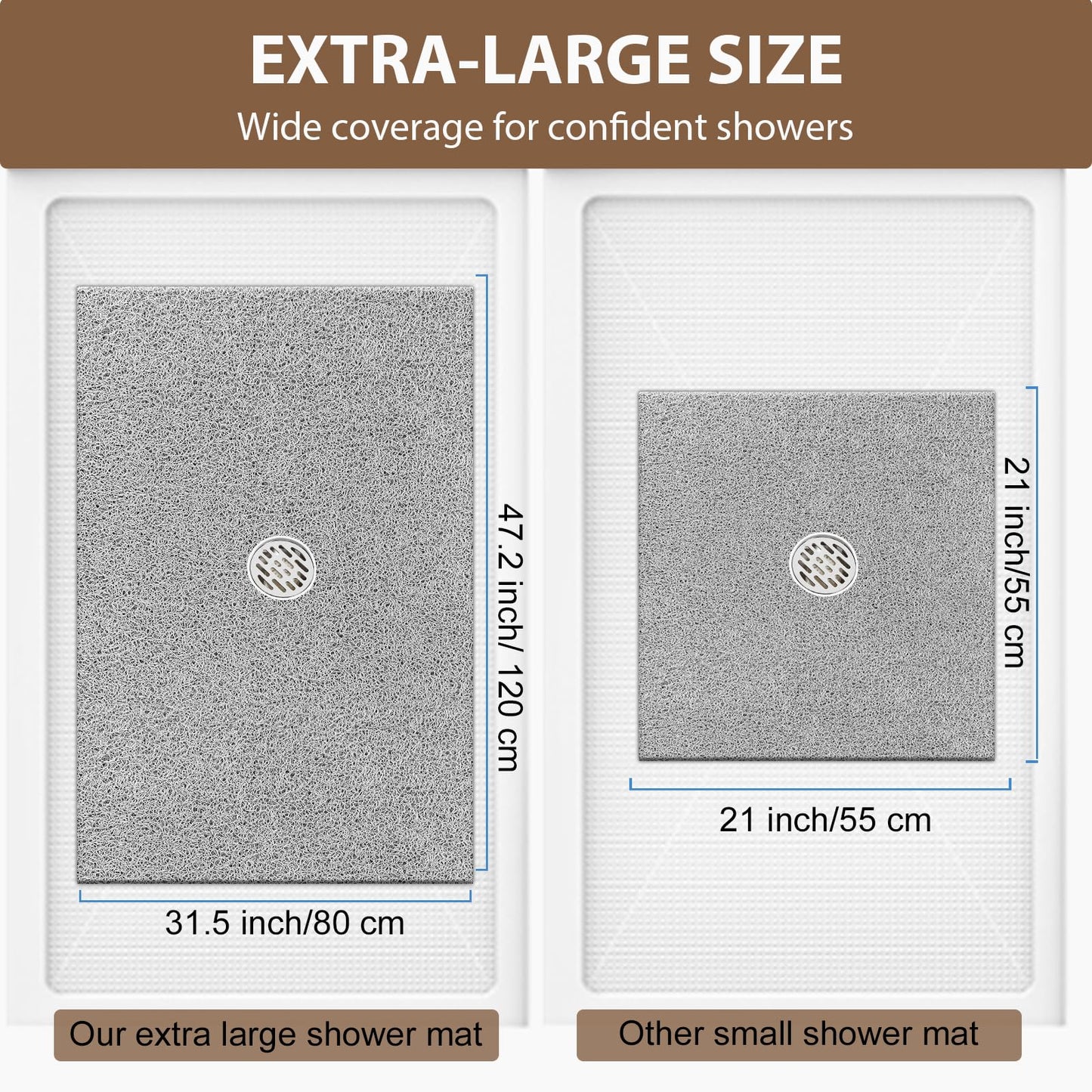 Shower Mat Non Slip: 47.2 x 31.5 Inch Extra Large Shower Mats for Inside Shower with Drain Hole - Soft PVC Loofah Anti Slip Shower Stall Mat for Walk-in Shower and Bathroom, Quick Drying