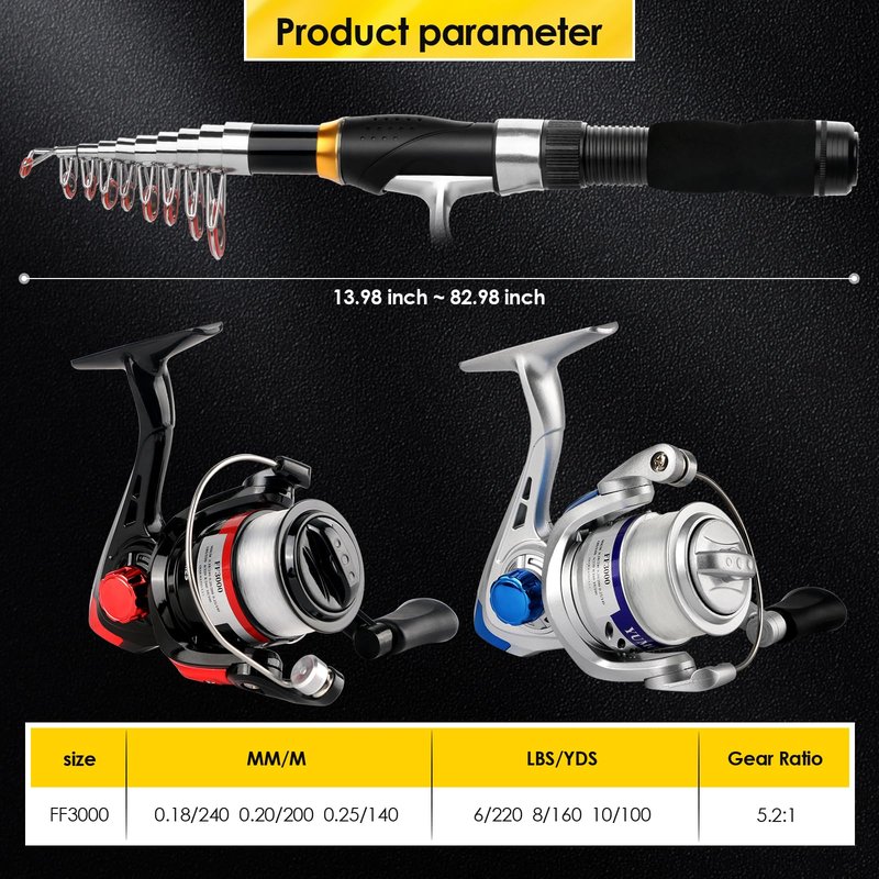2PCS Telescopic Fishing Rod Reel Combo 6.89FT Collapsible Spinning Pole Kit Compact Fishing Lures Tackle Box Accessories Lightweight Travel Fishing Tool Set for Fishermen Gift