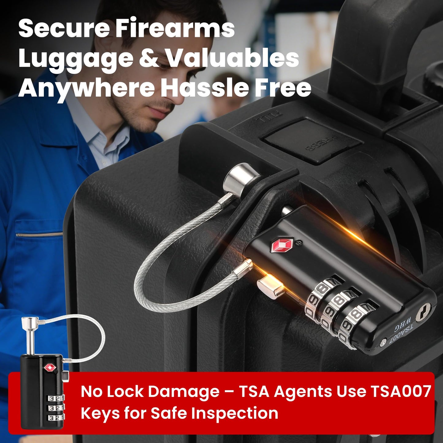 TOKCKYBL 2 Pack Professional Gun Case Lock TSA Approved – Heavy-Duty, Cut-Resistant & Child-Safe Security Padlock for Firearms, Pistols, Rifle Cases, and Travel Luggage, Black