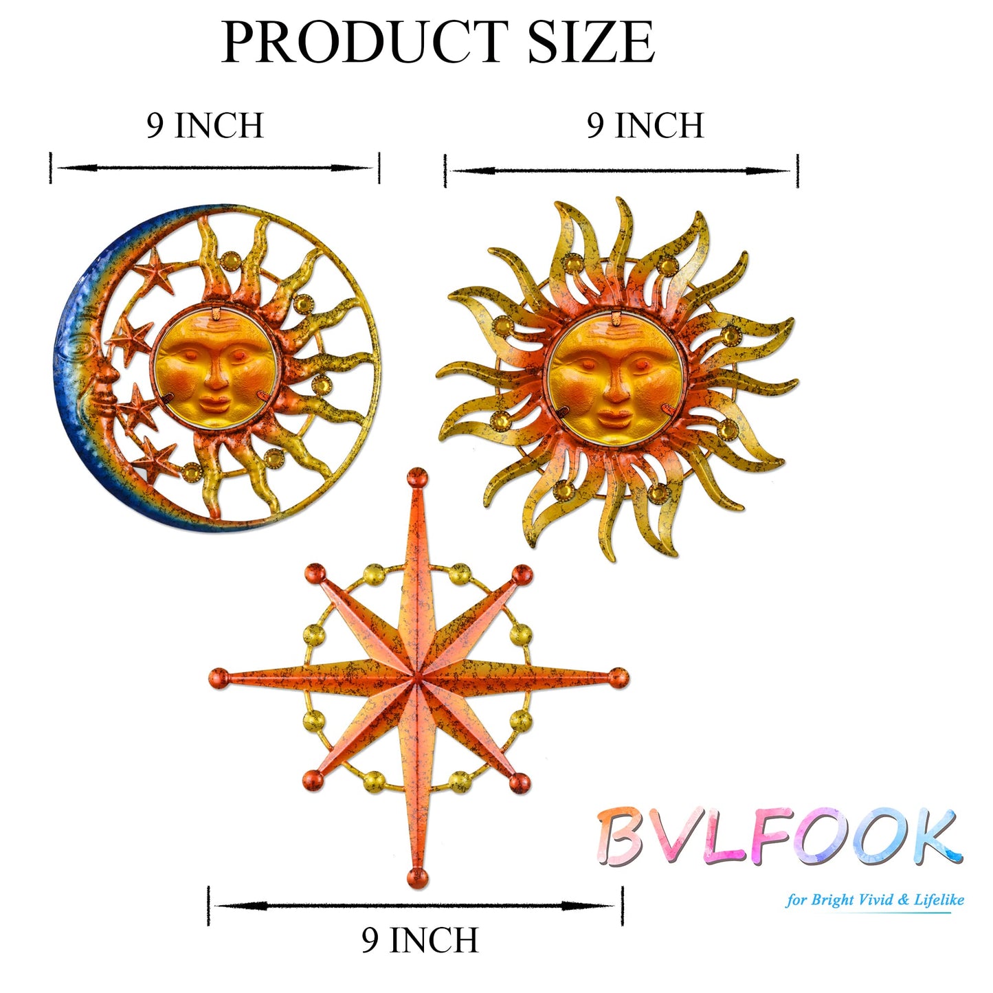 Sun Moon Star Metal Wall Art, Glass Sun Face Retro Hanging Weird Decor