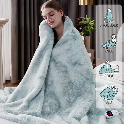 Guohaoi Heated Blanket Electric Throw, Soft Faux Rabbit Fur Electric Blanket with 10 Heating Levels 5 Sitting Timer Auto Off, Cozy Warm Heating Blankets, Machine Washable(84"×90" Blue)