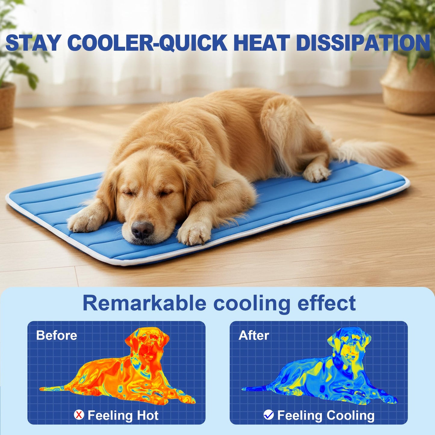 Petvolve Dog Cooling Mat, Cold Memory Sponge Cooling Mat for Dog, Foldable Crate Pet Bed & Non-Slip, (Q-Max > 0.45) Long-Lasting Cool & Keep Your Pet Cool (Large - 35.4x23.6 Inch)