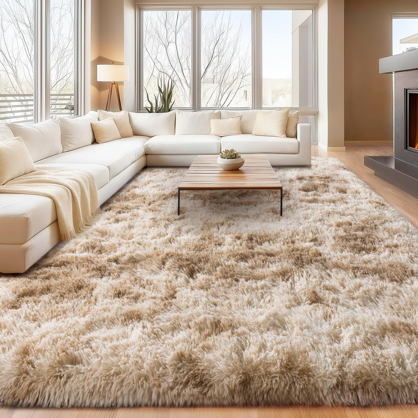 Upgrade Non-Slip Plush Rugs for Living Room, Soft Shaggy Carpets for Living Room, Fuzzy Rugs for Kids' Room, Perfect Decor for Modern Home Tie Dye Camel 6x9 Feet