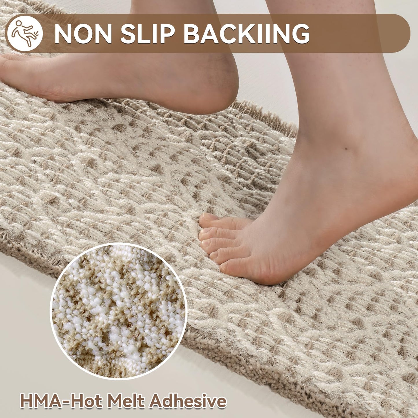 QiCaiJia Waffle Bath Mat, Boho Bathroom Rugs Extra Soft and Absorbent Non Slip Washable Bath Rug, Rubber Backed Bathroom Floor Mat Outside Shower Mat, 17x24
