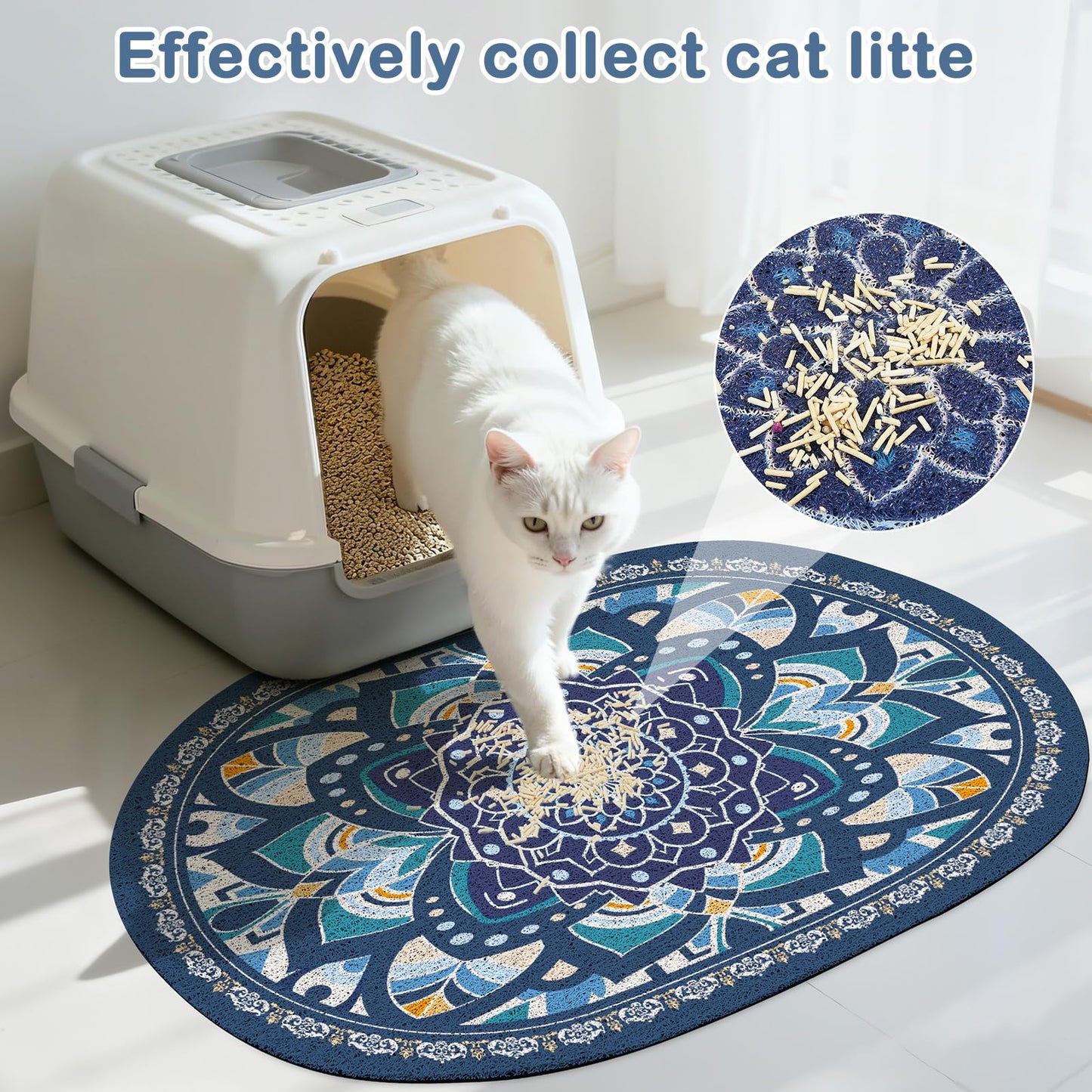 Glittme 33"x22" Cat Litter Mat with Mesh Design - Non-Slip & Waterproof Litter Trapping Pad for Litter Box Protects Floors from Stains Soft Texture for Pets,Navy