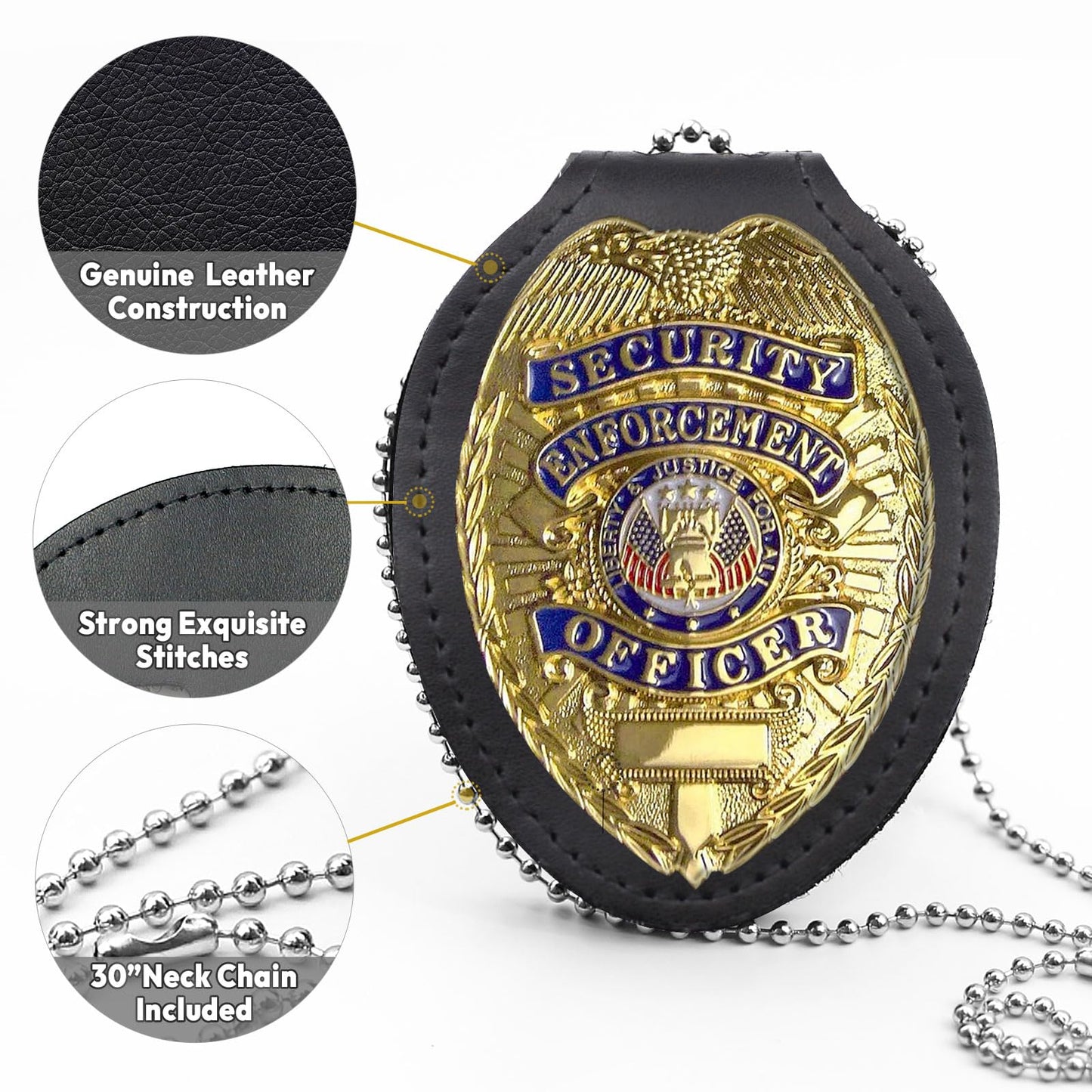 JRLCTECH Police Badge Holder, Law Enforcement Badge Holder, Made of Cowhide, Black Universal Badge Belt Clip Holder Include Metal Clip and Neck Chain
