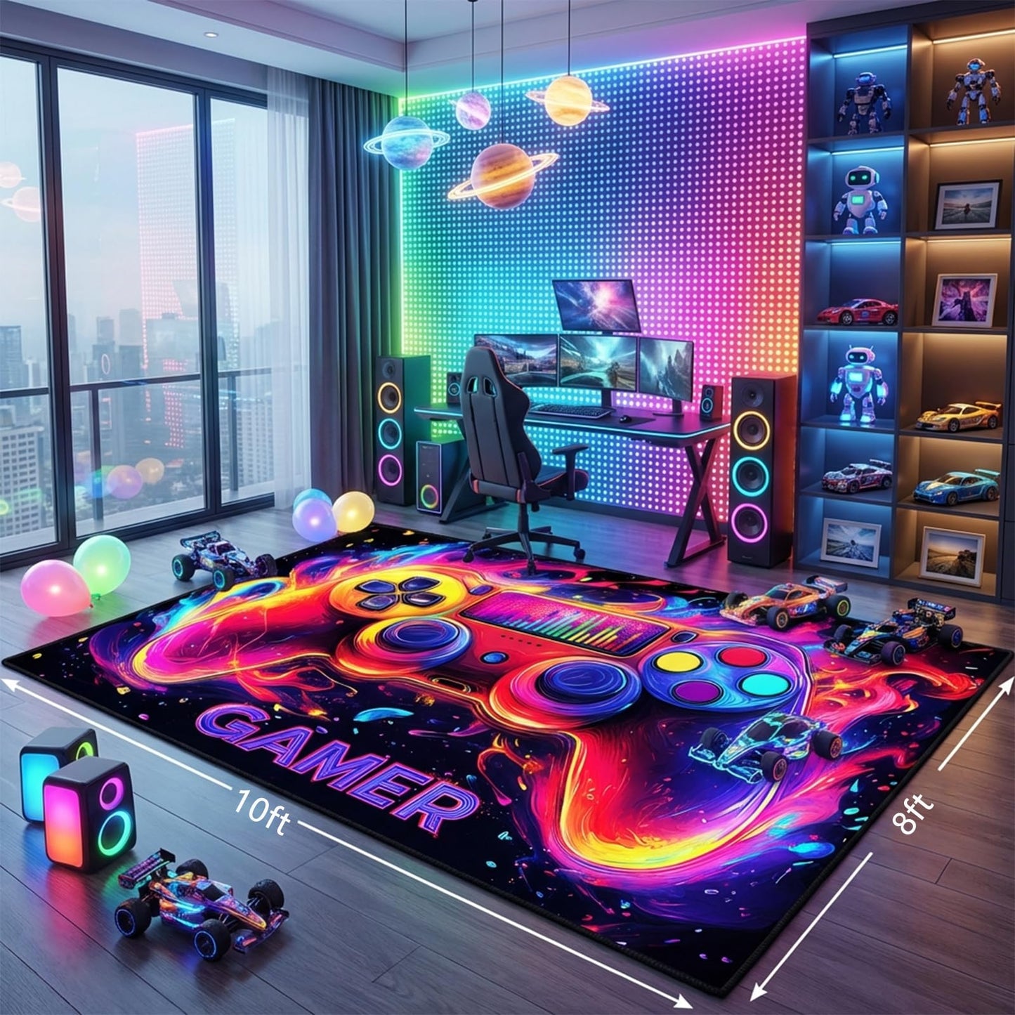 Gaming Rug for Boys Room - Gamer Rug, 8'x10' Gaming Carpet for Teens Boys Bedroom Playroom Decor, Game Controller Carpet for Office Computer Chair Floor Mats