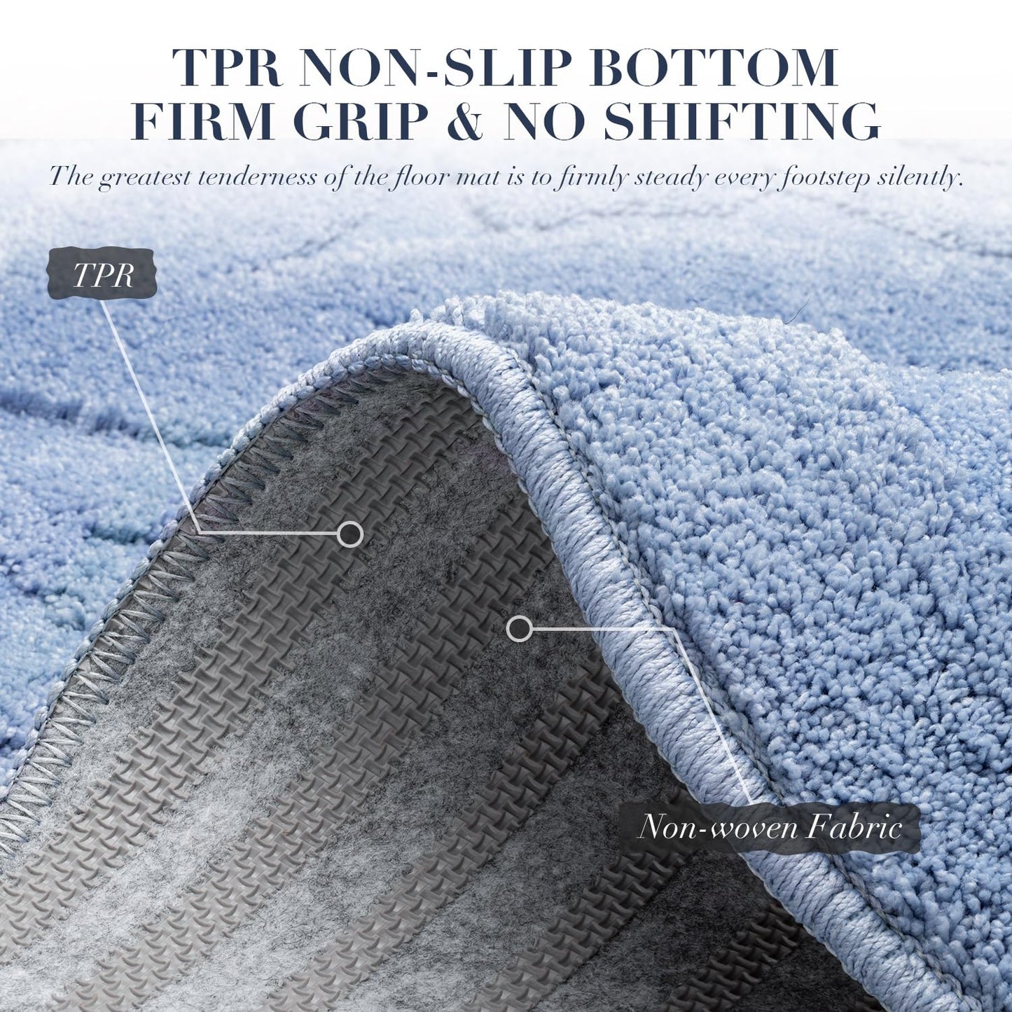 BSICPRO Light Blue Bathroom Rugs, 24x36 Non Slip Floral Bath Mat, Extra Soft Washable Absorbent Quick Dry Microfiber Bath Rugs, Cute Scalloped Shower Floor Mat for Bathroom Decor