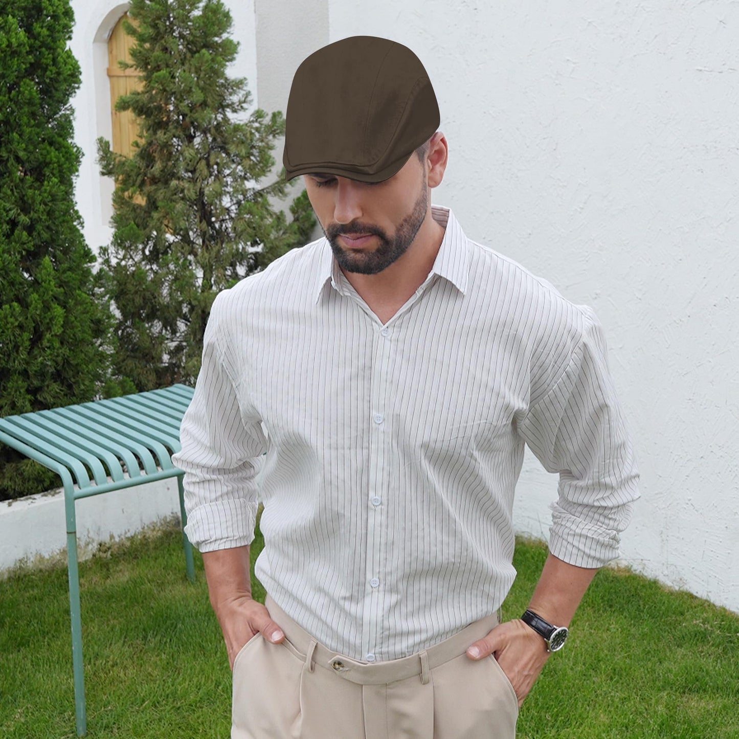 Newsboy Cap for Men 100% Cotton Mens Flat Hats Newsies Hat Classic Irish Gatsby Ivy Cabbie Golf Hats Coffee