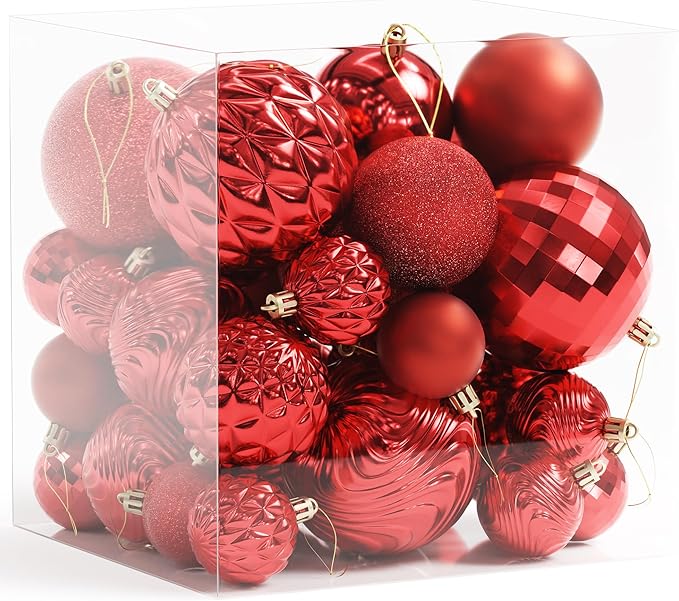 Annecy Christmas Tree Ornaments - 36 PCS Shatterproof Christmas Ball Ornaments Set for Holiday, Wreath & Party Decorations (Multi-Size, Red)
