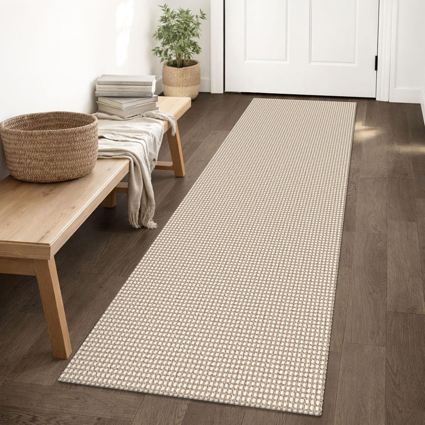IOHOUZE Washable Runner Rug 2x6 Non Slip Runners for Hallways Entryway Runner Indoor, Kitchen Rugs Woven Cotton Floor Carpet for Kitchen Hall Entrance Bedroom, Cream/Beige