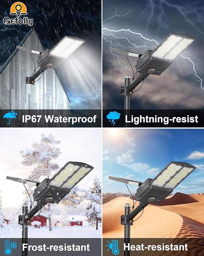 Gefolly SL-11000W Solar Street Light Outdoor 700000LM Commercial Parking Lot Lights Dusk to Dawn 6500K Flood Security Light IP67 Lamp with Motion Sensor for Basketball Court, Yard, Road