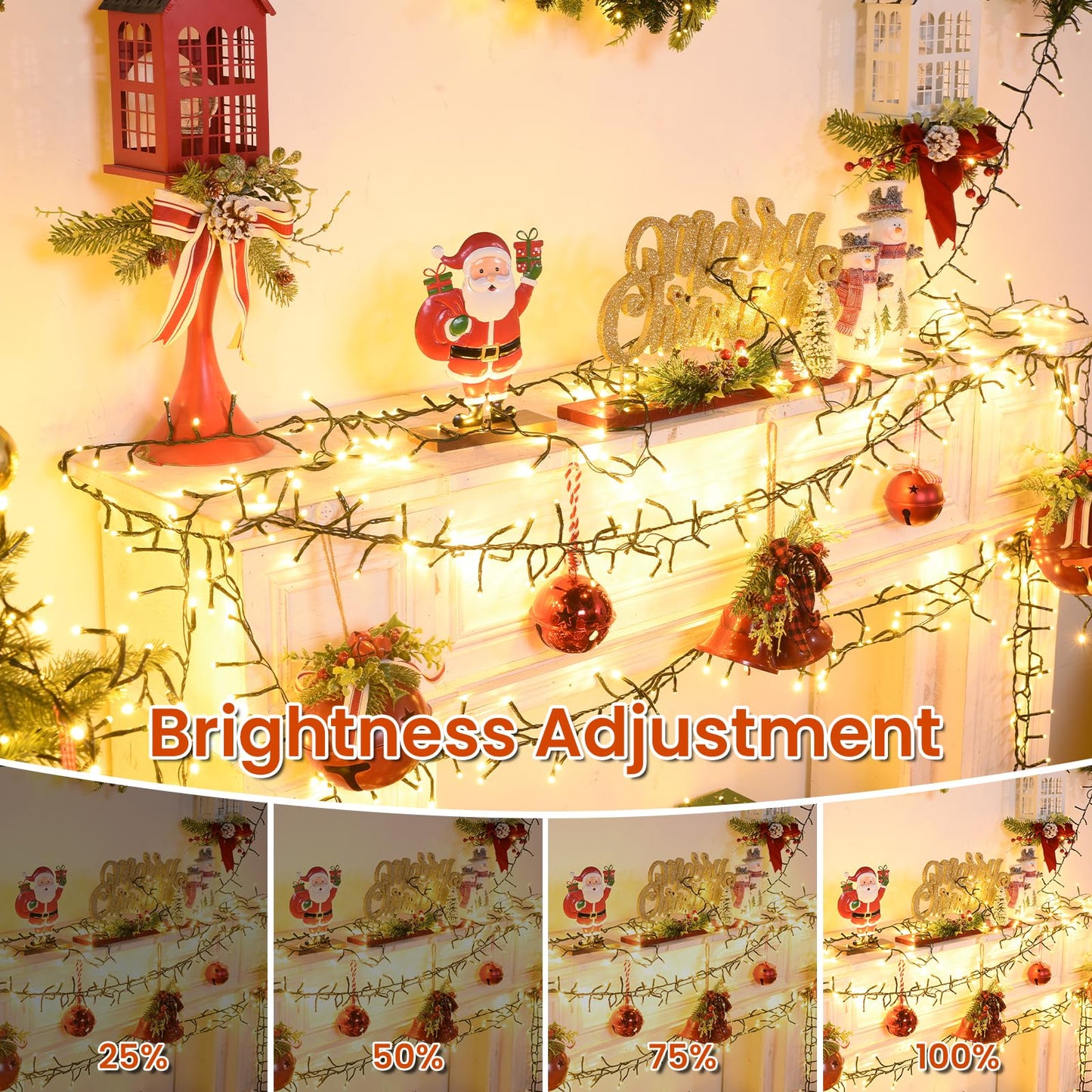 Cluster Lights Christmas 400 Led Fairy Lights Green Wire 49FT Twinkle Lights with Remote 8 Modes String Lights Timer Plug in Firecracker Fairy Lights for Outdoor Valentines Day Decorations,Warm White
