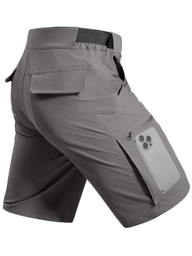 FREE SOLDIER Men's Cargo Hiking Shorts with Belt Lightweight Quick Dry Tactical Shorts with Pockets for Casual Work Golf(Gray,34W x 12L)