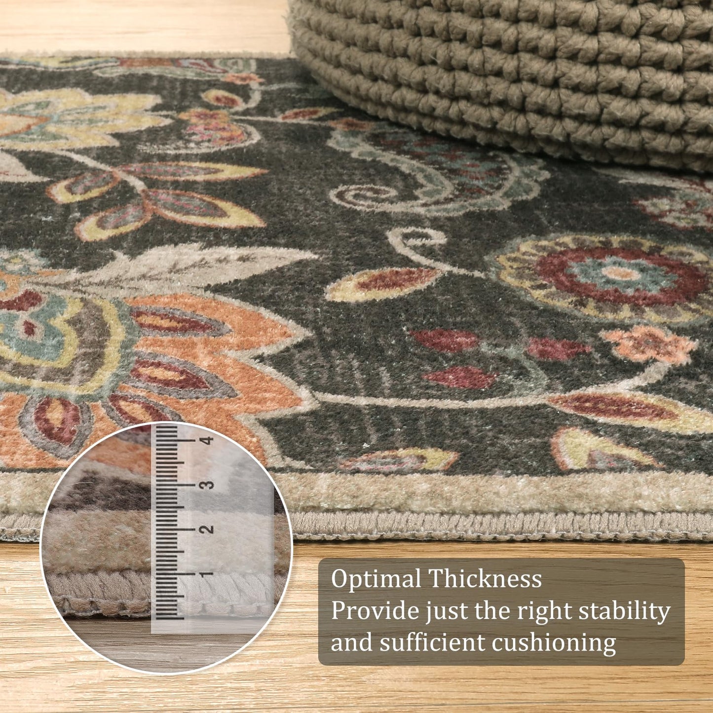 Morebes Floral Washable Rugs 3x5,Brown Throw Rugs for Bedroom Non Slip,Soft Distressed Paisley Bathroom Mat, Entryway Rug Indoor Accent Floor Chair Carpet for Living Room Coffee Table