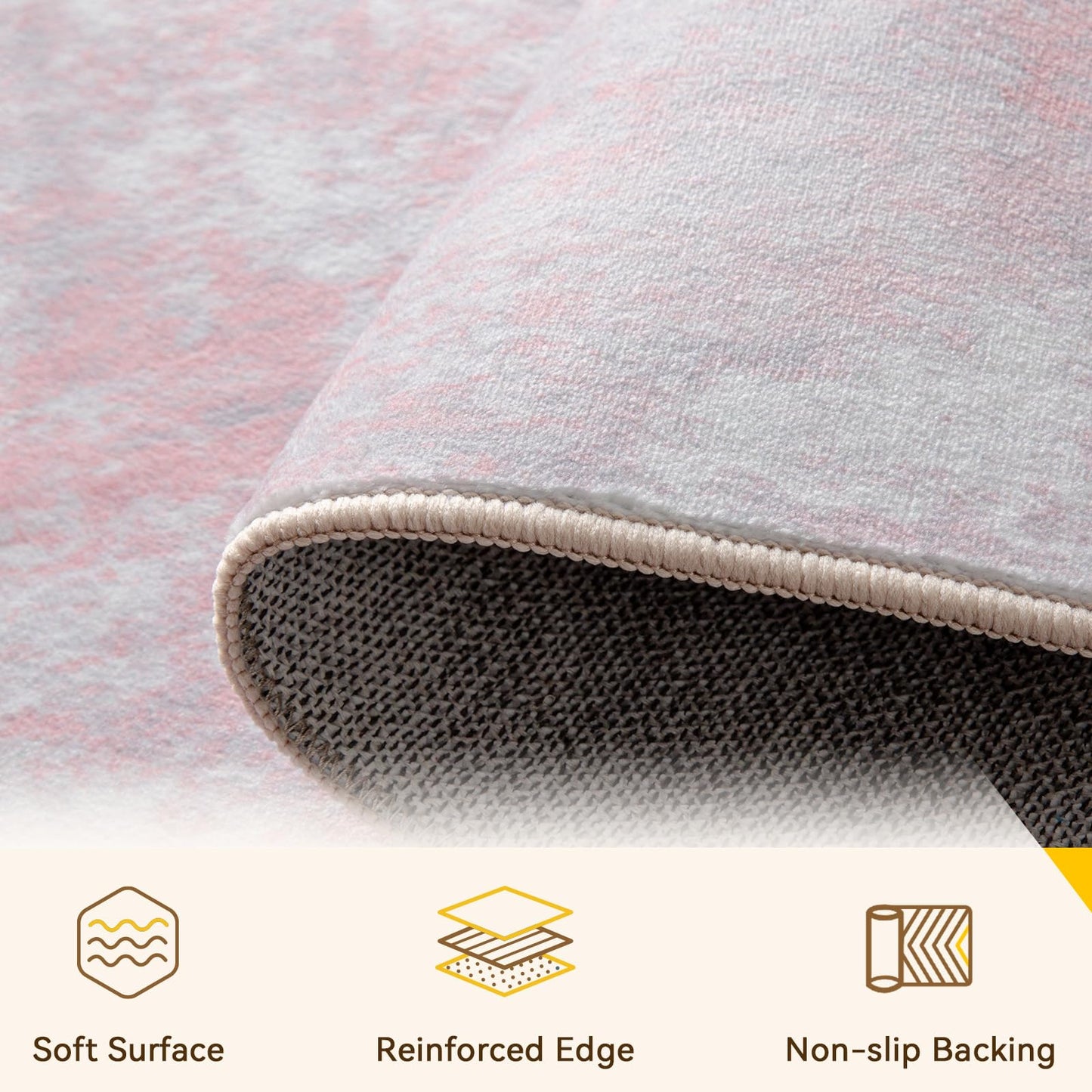 RELEANY Washable Area Rugs 4'x6' Non-Slip Modern Abstract Soft for Living Room Entryway Bedroom Kitchen, Print Pattern, Grey Pink