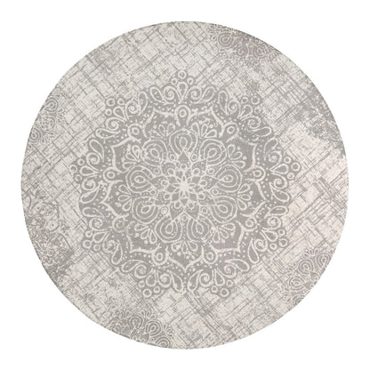 Lahome Medallion Round Rug - 5ft Machine Washable Round Bedroom Rugs Grey Non-Slip Throw Round Rugs for Living Room Vintage Distressed Circle Dinning Room Rug Large Round Carpet for Kitchen Office