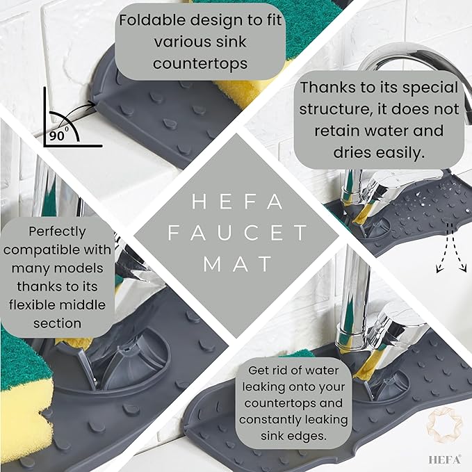 HEFA Faucet Splash Guard 14.50" x 5.50", Ø 2.45 – Silicone Faucet Mat