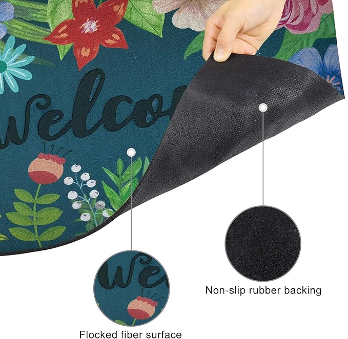 CHICHIC Welcome Door Mat 17x 30 Inch Front Door Mat Outdoors for Home Entrance Outdoors Mat for Outside Entry Way Doormat Entry Rugs, Heavy Duty Non Slip Rubber Back Low Profile, Colorful Flower