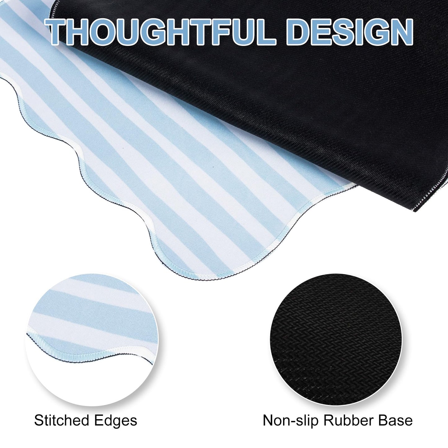 L-SPOUTTO Blue Striped Mouse Pad,Scalloped Desk Mat XXL Large Geometric Gaming Mousepad,35.4x15.7in Non-Slip Rubber Base Keyboard Pad Waterproof Desktop Mat for Laptop Computer Game Home Office