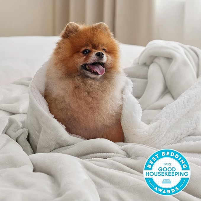 Bedsure GentleSoft Sherpa Fleece Blankets King Size for Bed - Thick and Warm, Soft Fuzzy Plush King Blanket for Winter, Linen, 108x90 Inches