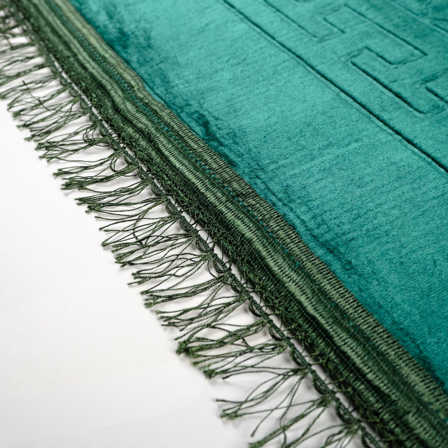 FIRASET Prayer Rug - Soft Plush Turkish Janamaz Sajada Carpet for Men and Women - Plain Solid Prayer Mat Ramadan Eid Gift - with Prayer Beads - Luxury Floral Stamp, Dark Green