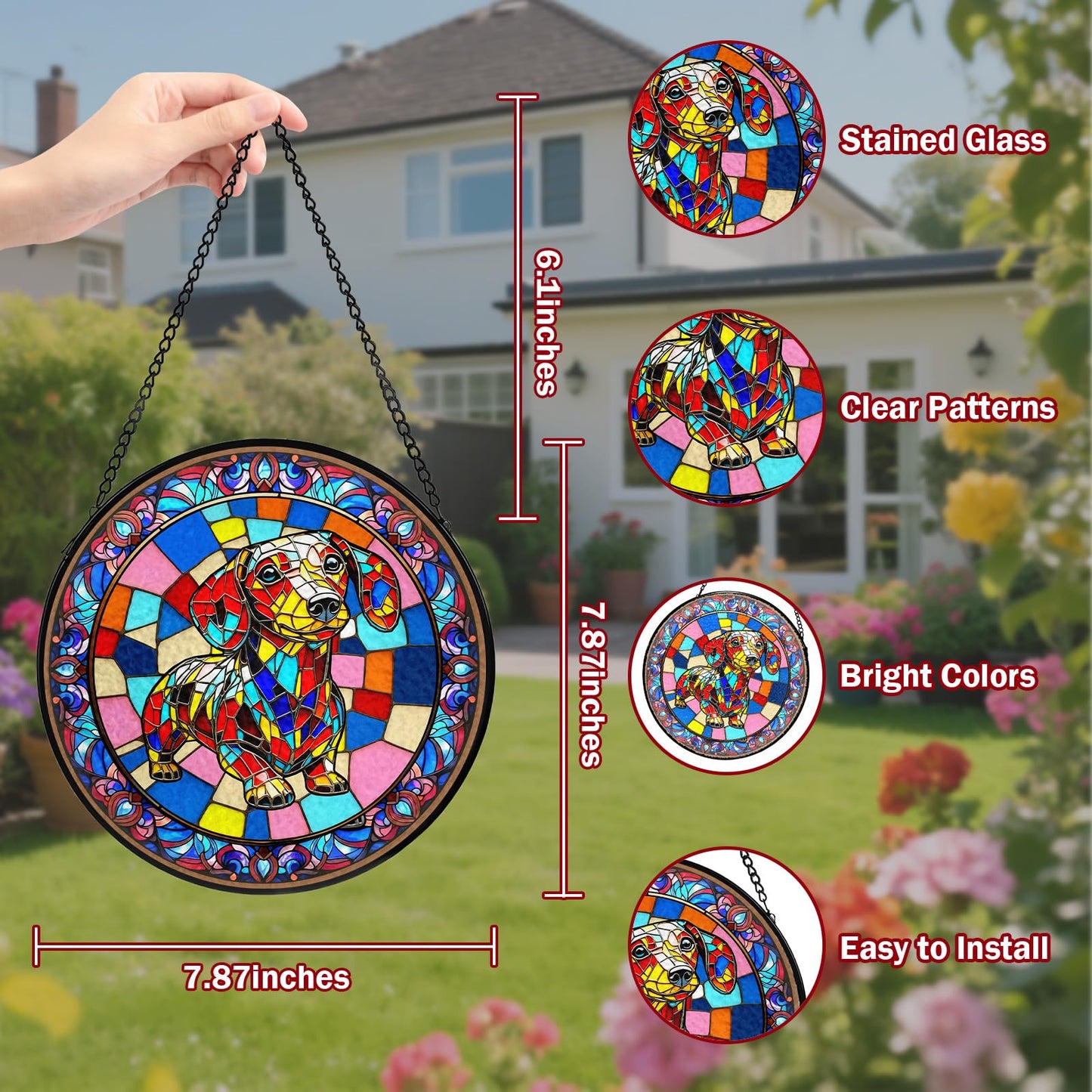 Dog Stained Glass Window Hanging, Suncatcher for Window Hanging, Sun Catchers Indoor Windows Wall Art for Mom Grandma, Gifts for Dog Lovers, Christmas Decor,for Home Garden Office 7.87