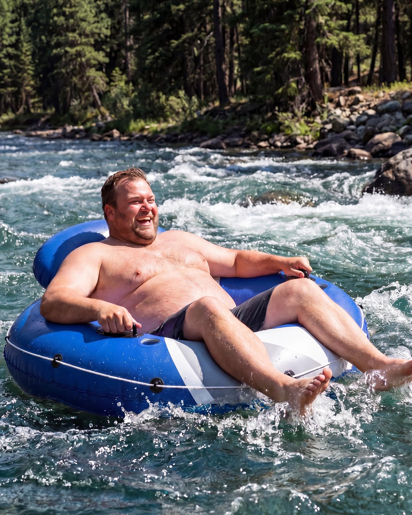 River Tube for Adults, Tube for River Floating, Heavy Duty River Tube for Beach Lake Rafting, River Floats with Mesh Bottom, Puncture-Resistant, Breathable & Fun for Adults, CQ08BL-48''
