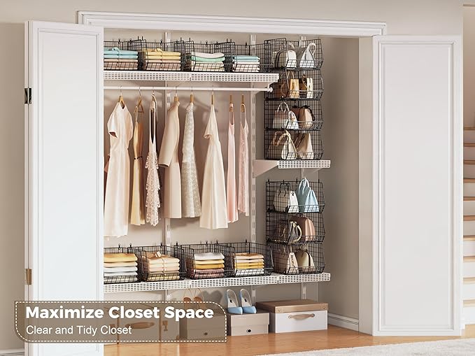 4" Extra Deeper Hanging Closet Organizers and Storage, 4 Tier Foldable Wire
