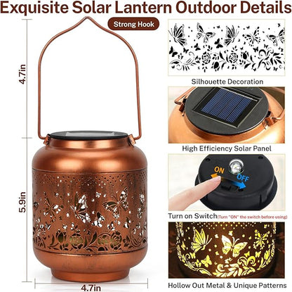 Butterfly Solar Lanterns Outdoor Hanging, Waterproof Metal Solar Lights Outside for Garden Porch Yard Patio Pathway Tabletop Landscape Decor, LED Lantern Gifts for Women Mom Grandma