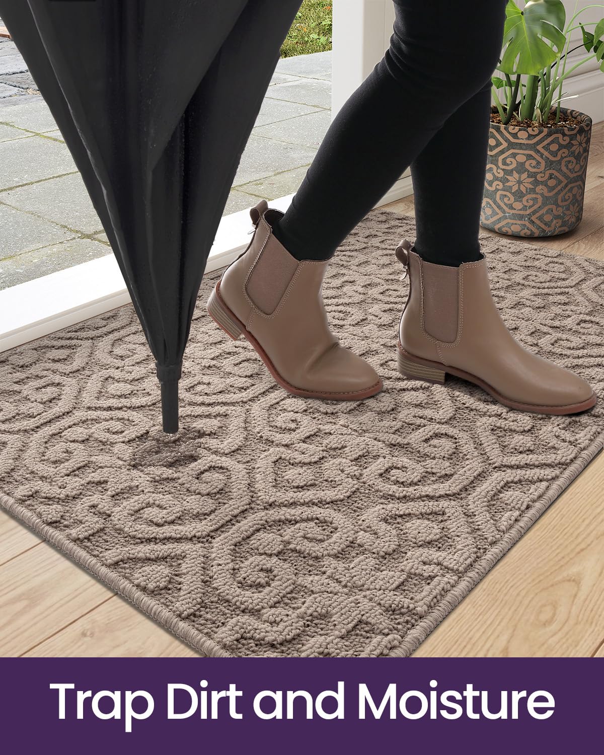 DEXI Front Door Mat Indoor Entrance, 24x36 Non Slip Entryway Doormat Dirt Trapper, Absorbent Entry Mats for Inside House, Patio, Porch, Light Beige