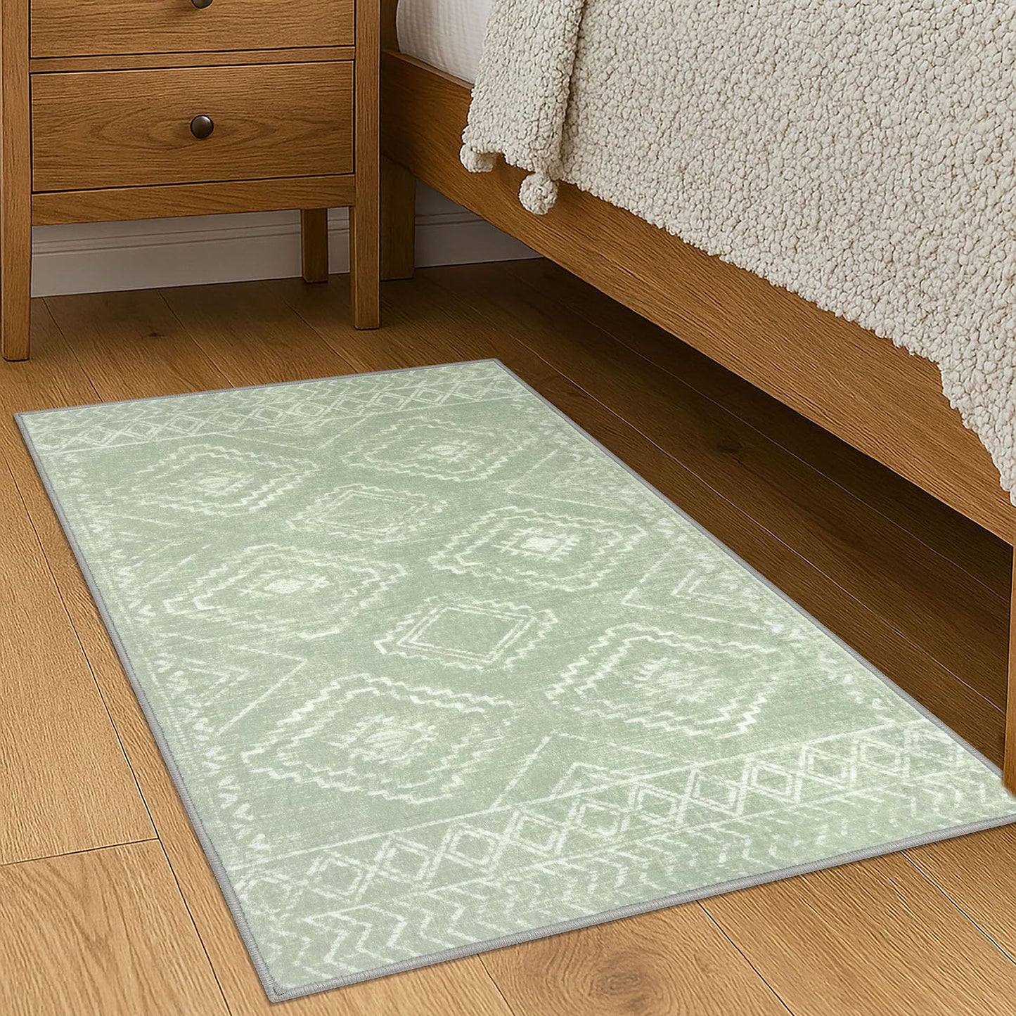 KILOCOCO Boho Entryway Rug 2x3 Printed Small Area Rug Indoor Door Mat Machine Washable Kitchen Rugs Super Soft Non Slip Throw Rugs for Bedroom Entrance Geometric Laundry Room, Grey Green