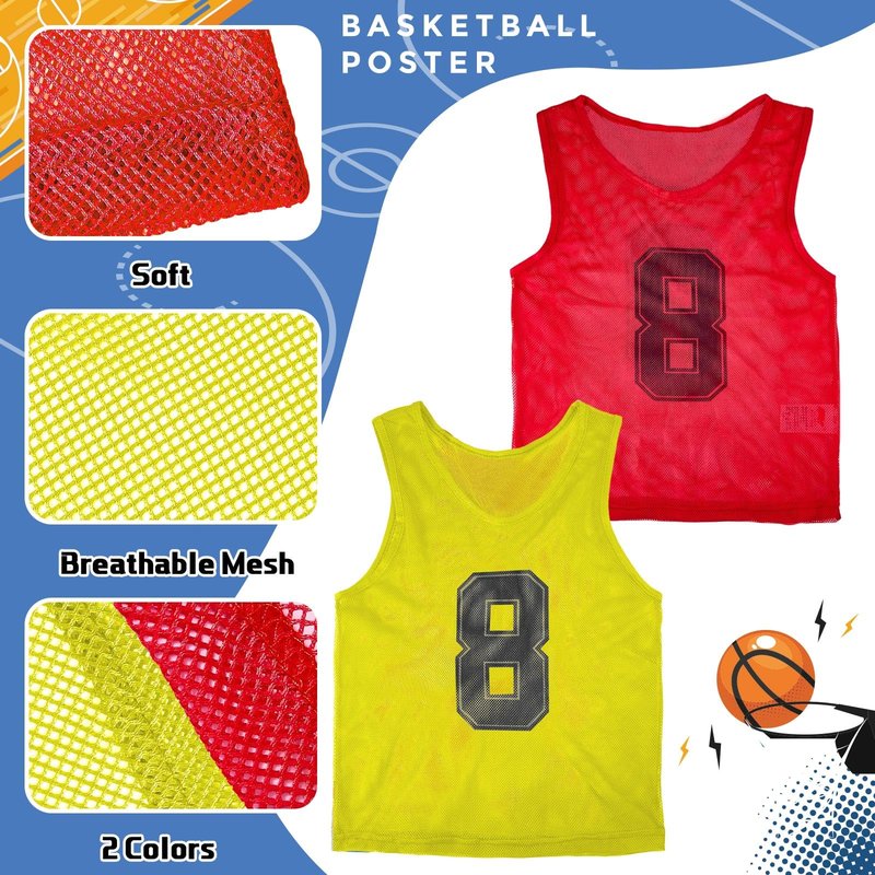 Hercicy 24 Pcs Youth Pinnies Soccer Pinnies Training Vest Adult Mesh Reversible Numbered Football Jersey(Large,Red, Yellow)