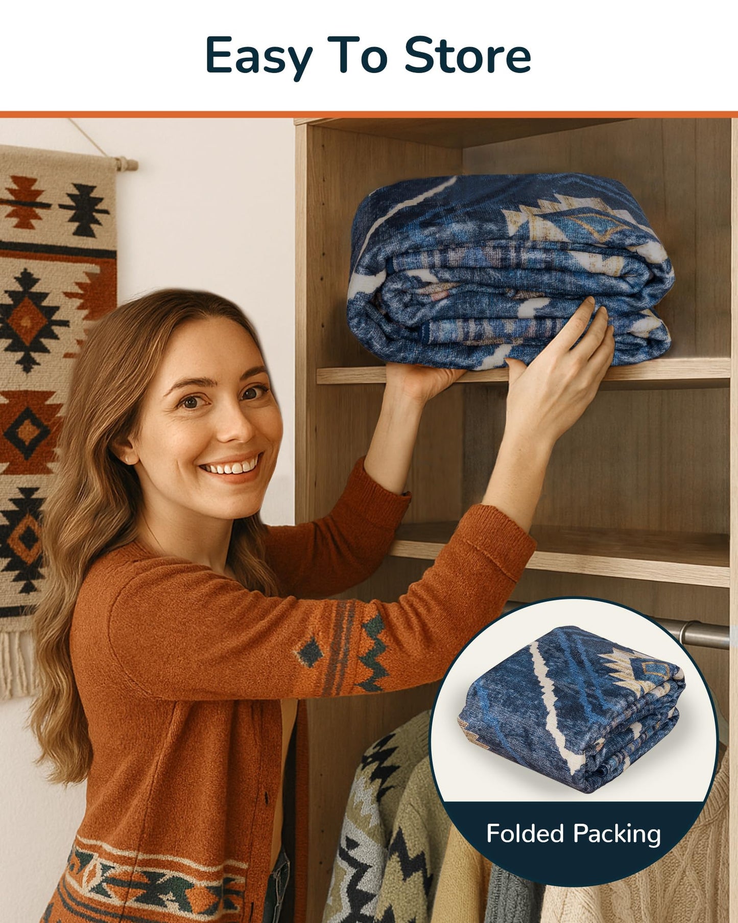 BESTSWEETIE Area Rug 5x7 Rug Machine Washable Non-Slip Low Pile Print Pattern Western Rug for Living Room Bedroom Entryway Tribal Series -Darkblue