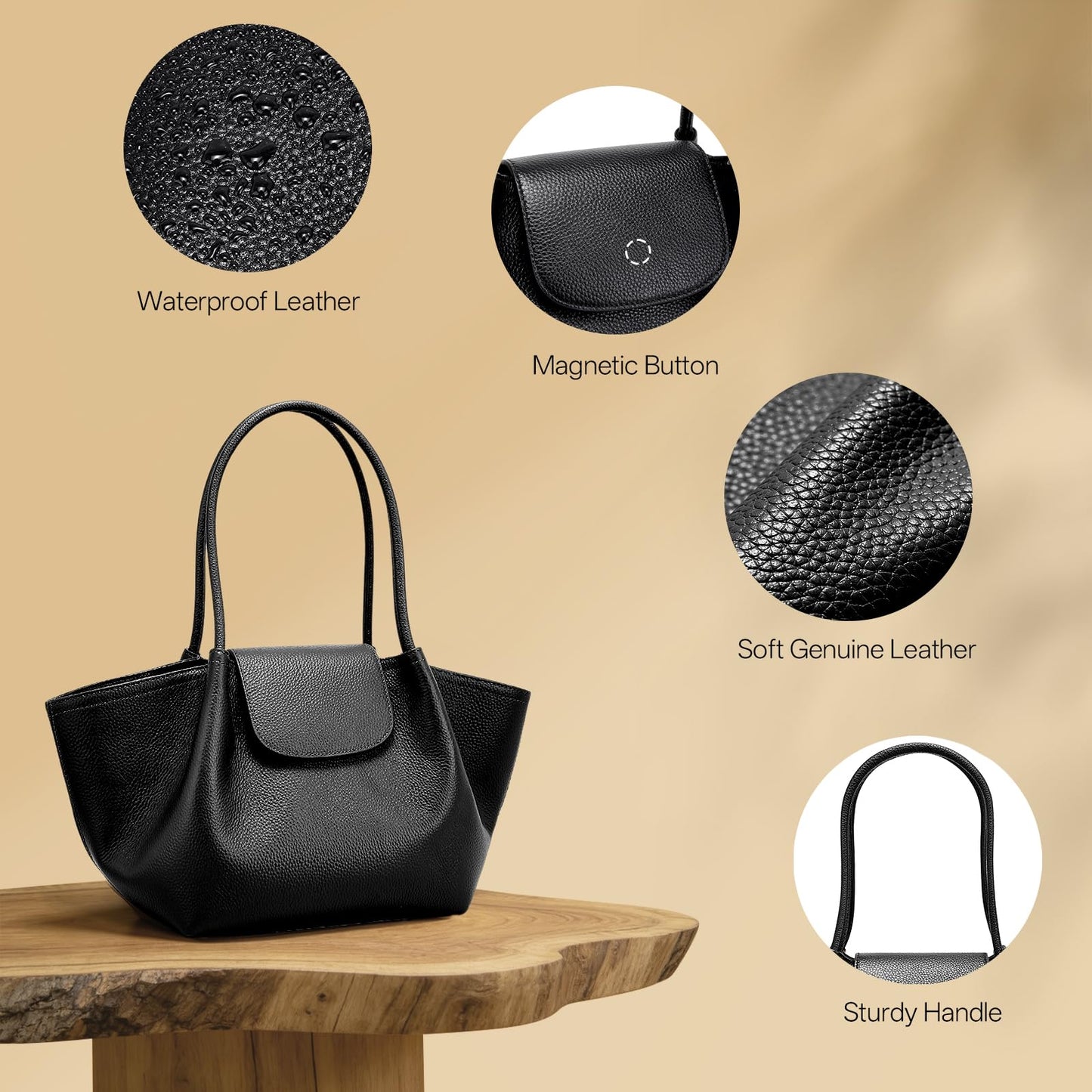 hedexe Genuine Leather Tote Bag for Women: Chic Spacious Shoulder Handbag Satchel Purse - Large Work Bag for Travel & Daily Use(Black)
