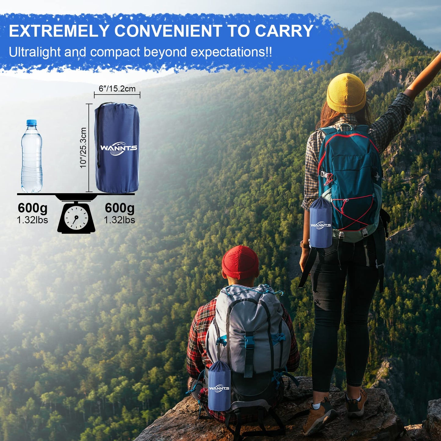 WANNTS Sleeping Pad, Ultralight Inflatable Sleeping Pad for Camping, Built-in Pump, Ultimate for Hiking - Airpad, Carry Bag,-Compact & Lightweight Camping pad(Blue)