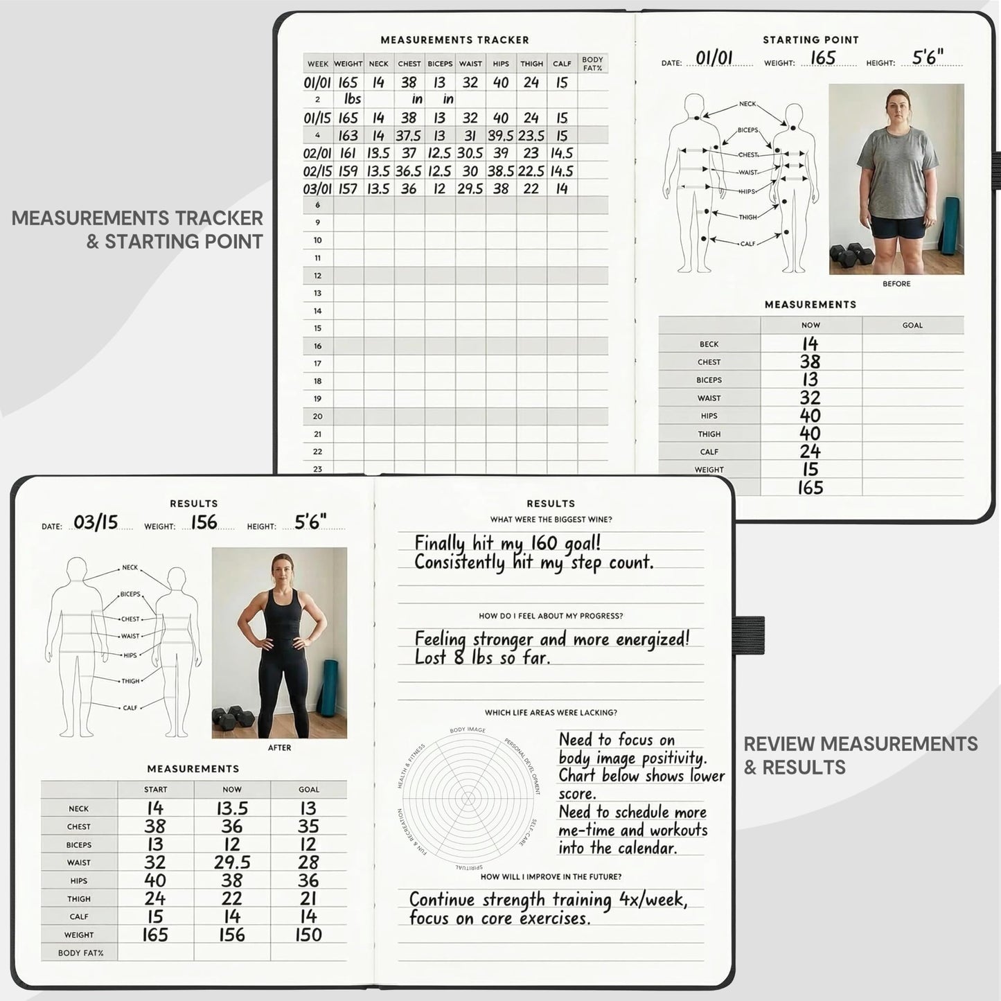 &And Per Se Workout and Food Journal – Fitness Journal with Daily Diet Tracker & Gym Exercise Log Book for Men & Women – Undated, A5 Size, Leather Hardcover (Black)