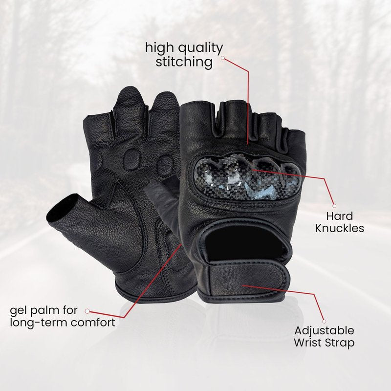 Hugger Fingerless Motorcycle Gloves for Men – Leather Riding Gloves with Knuckle Protection, Breathable Grip Gloves for Driving & Outdoor Use
