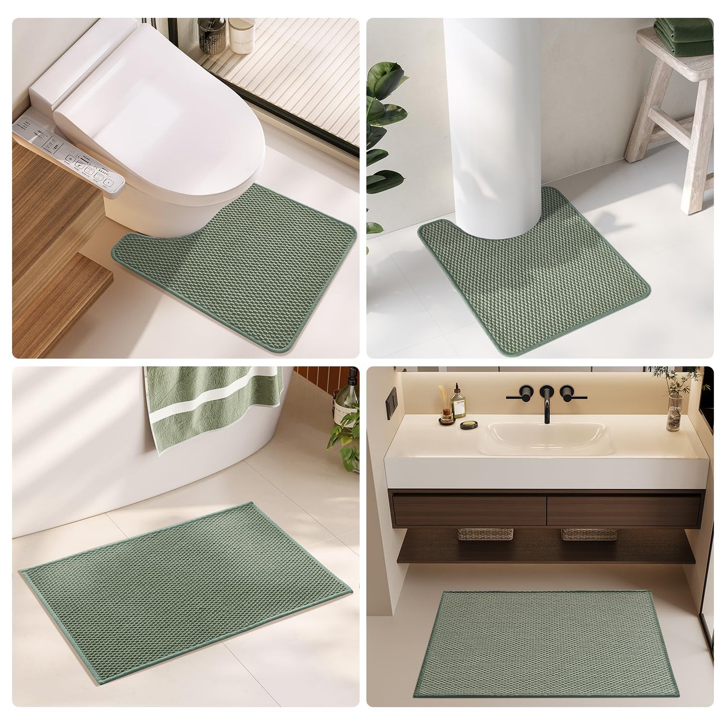 TYUU Toilet Rug, Thin Toilet Rugs U Shaped Washable Non Slip Absorbent Quick Dry Low Pile Toilet Mat, Sage Green 20"x24" U Shape