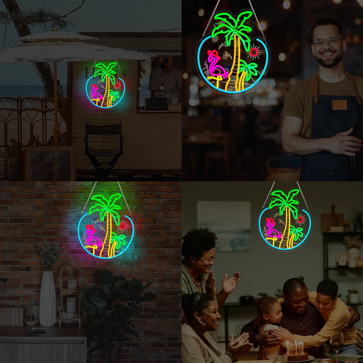 Tropical Flamingo Palm Tree Sunset Neon Sign for Wall Decor, USB Powered Dimmable LED Coconut Tree Neon Light Sign for Bar Man Cave Club Beach Theme Restaurant Party Decoration