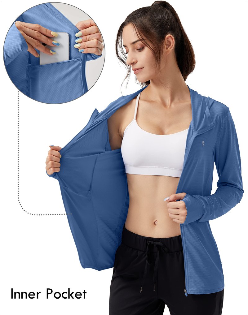 Soothfeel Women's UPF 50+ Sun Protection Hoodie Jacket Lightweight Long Sleeve Sun Shirt for Women with Pocket Hiking Outdoor Dark Blue S