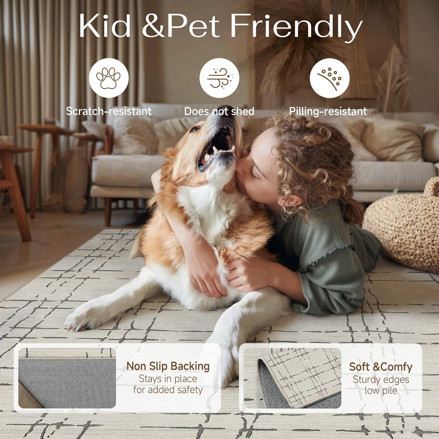 PureCozy 2x3 Washable Neutral Area Rug for Entryway Sand Gray Modern Soft Indoor Door Mats Non-Slip Stain Resistant Low Pile Accent Small Rug for Bedroom Kitchen Laundry Entrance