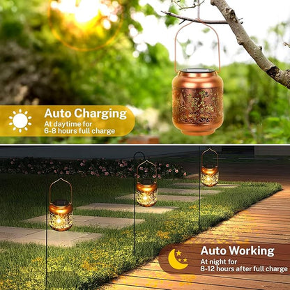 Hummingbird Solar Lanterns Outdoor Hanging, Waterproof Metal Solar Lights Outside for Garden Porch Yard Patio Pathway Tabletop Landscape Decor, LED Lantern Gifts for Women Mom Grandma