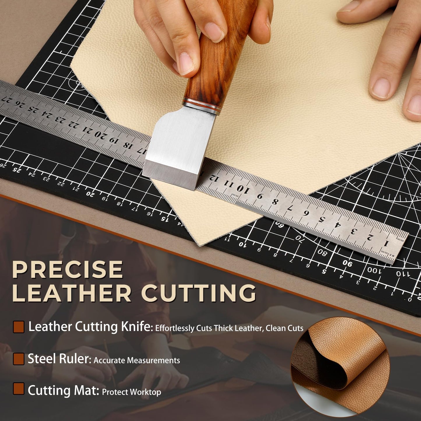 CBHGFEA Leather Working Kit, Leather Working Tools with Custom Storage Bag, leathercraft Supplies, Sanding Supplies for DIY Handicraft Making and Repair