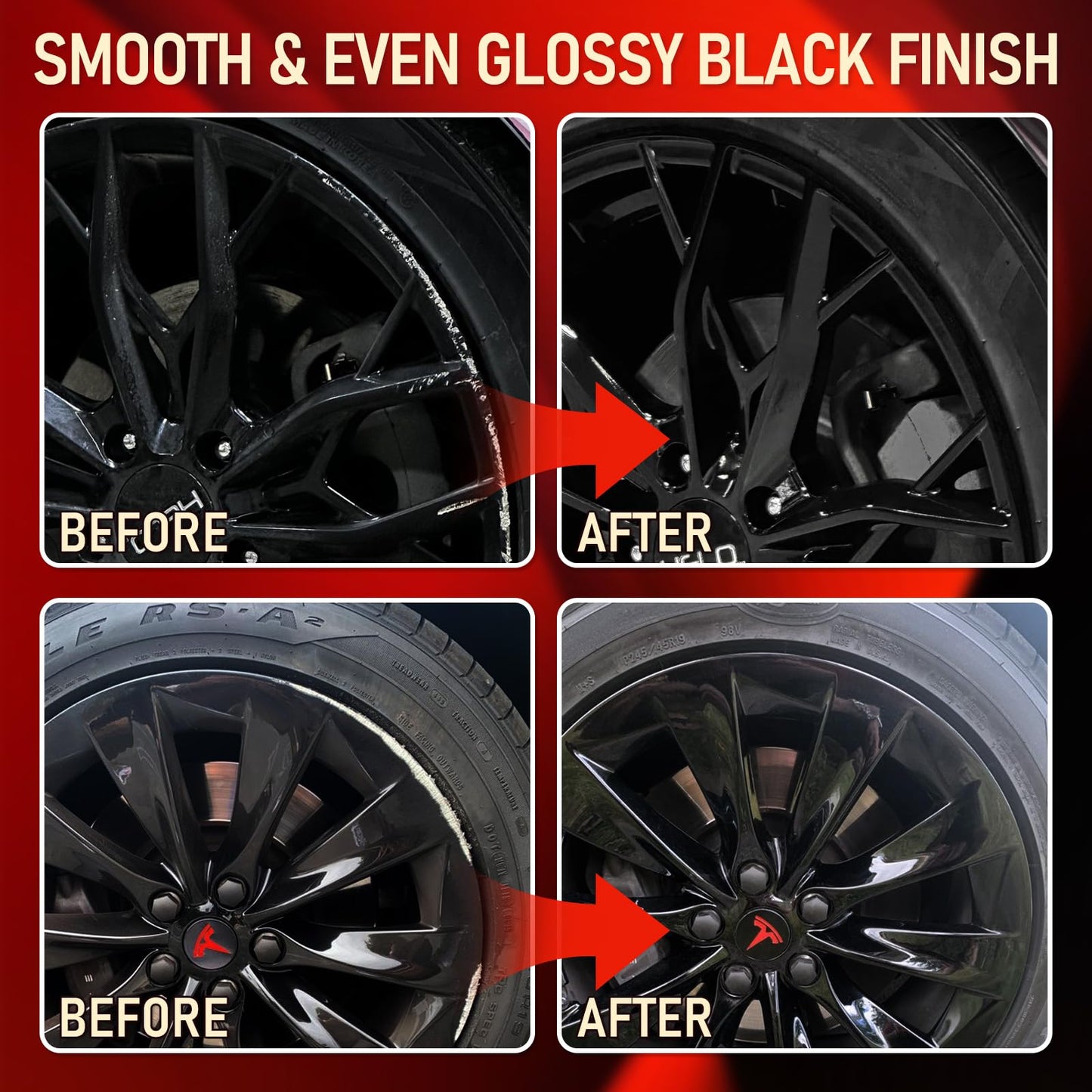 Gloss Black Rim Touch Up Paint, Rim Paint for Curb Rash & Scratch, Car Wheel Scratch Repair Kit for Alloy, Enamel, Metal, Universal Black Automotive Touch Up Paint Pen (1 fl oz)