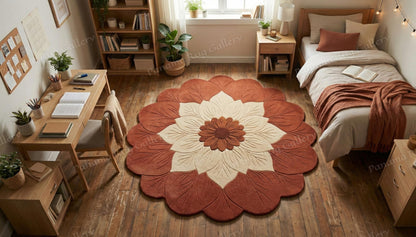 Panama Rug Gallery Hand Tufted Wool Area Rug New Zealand Wool High Pile Floral Shaped Carpet with Cotton Backing Shed and Stain Resistant Modern Designer Rug for Living Room Bedroom Kids Room(5x5ft)
