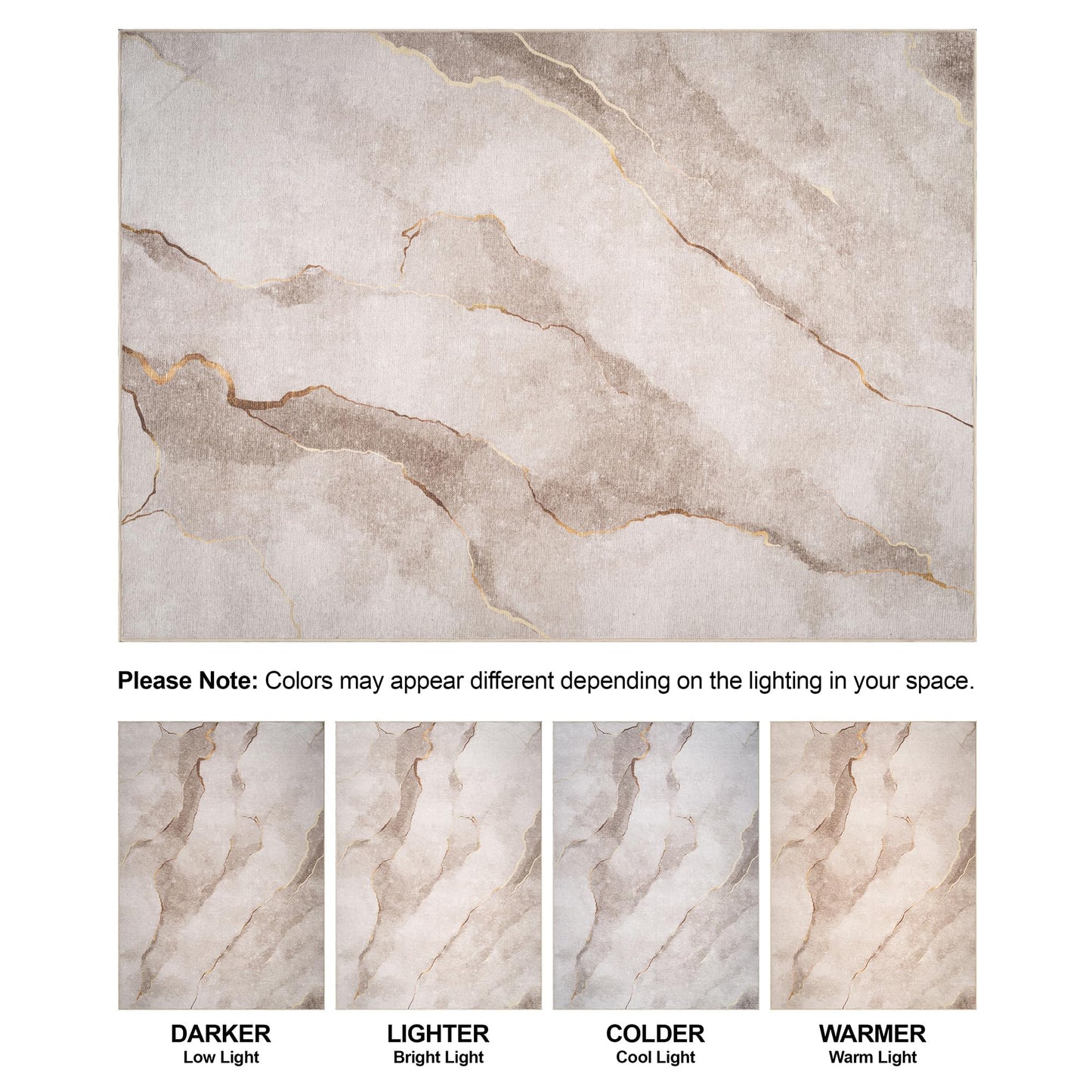 Bloom Rugs Caria Washable Non-Slip 3x5 Rug - Ivory/Gold Modern Abstract Area Rug for Living Room, Bedroom, Dining Room, and Kitchen - Exact Size: 3' x 5'